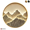 Round Gold Frame Wall Lamp With Illuminated Mountain Pattern And Modern Design 3d model