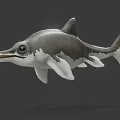 Realistic 3D Model of Aquatic Reptile With Long Snout Flippers and Gray White Coloration