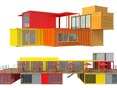 Modern Colorful Stacked Container Buildings With Windows Balconies And Outdoor Areas 3d model