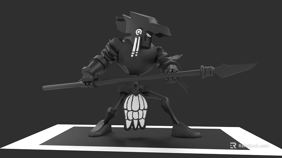 Armored Game and Movie Character With Horned Helmet Holding Spear Mechanical Insect Like Design 3d model 