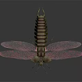 Vibrant Dragonfly With Red Transparent Wings And Striped Body On Dark Background
