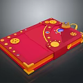 Red Book Shaped Decorative Object With Golden Gears Gemstones And Teapot