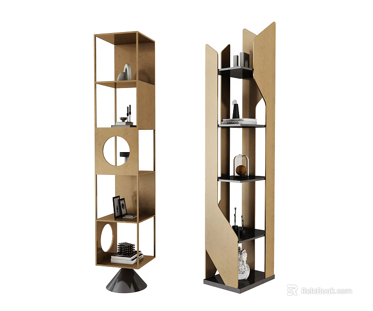 Modern Geometric Open Shelving Units With Multiple Tiers And Decorative Compartments For Home Living 3d model 