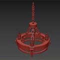 Vintage Round Chandelier With Brick Red Frame Chain Hanging And Candle Shaped Lights