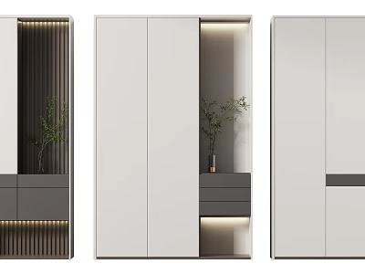 Modern Minimalist Shoe Cabinet With White Gray Design LED Lighting And Storage Drawers 3d model