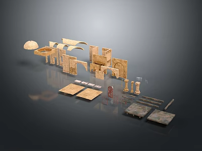 Ancient Architectural Components 3D Models Arches Columns Stone Slabs With Reflection Effect 3d model
