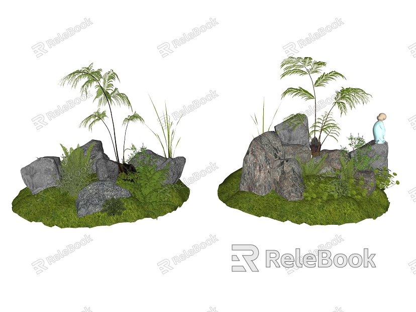 Landscape Stone Natural Stone Gravel Rock Rock Rock Rock Rock Landscape Grass Fern Landscape Sketches model