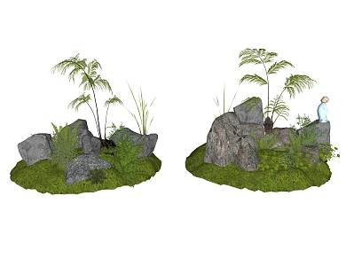 Landscape Stone Natural Stone Gravel Rock Landscape Grass Fern Landscape Sketches 3d model