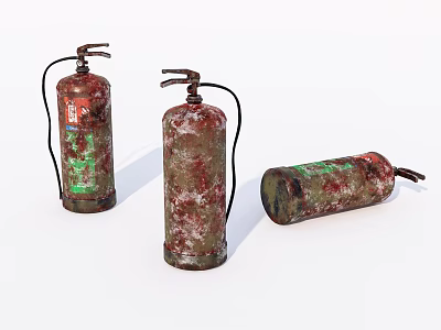 Three Rusty Old Fire Extinguishers With Vintage Design For Home Safety 3d model