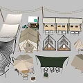 Scenic Camping Site With Multiple Tents Awnings Tables Chairs And String Lights