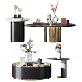 Modern Coffee Table Designs With Marble Tops Metal Bases And Decorative Objects Plants 3d model