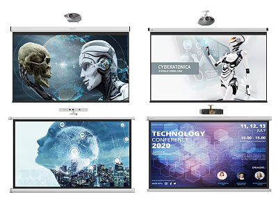 Effective Projection Monitoring System With Projector And Screen For Tech Presentations 3d model