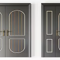 Dark Gray Swing Doors With Oval Rectangular Glass Panels And Golden Handles 3d model