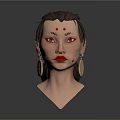 3D Model Female Head With Dark Short Hair Red Dots Red Lips And Golden Earrings