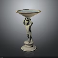 Ornamental Water Basin With Classical Human Statue Pedestal And Blue Top