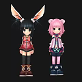 Anime Game Characters Black Hair Bunny Ears Pink Hair Cat Ears Traditional Costumes