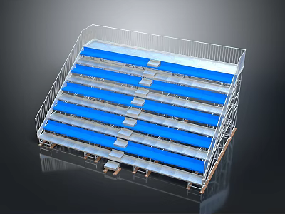 Temporary Stadium Stands Design With Blue Seats And Metal Frame Structure 3d model