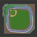 Baseball Stadium 3D Model With Green Field Purple Seats And Circular Design
