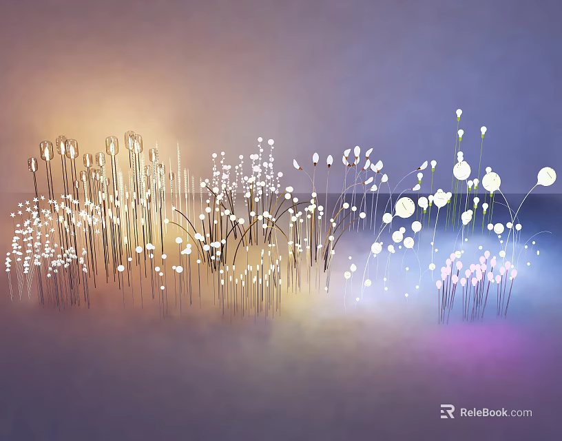 Plant Inspired Outdoor Lights Reed Dandelion Designs Soft White Pink Glow Misty Setting Gradient Purple Orange 3d model 