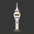 Cartoon Scene White Multi Level Tower With Purple Windows And Green Base 3d model