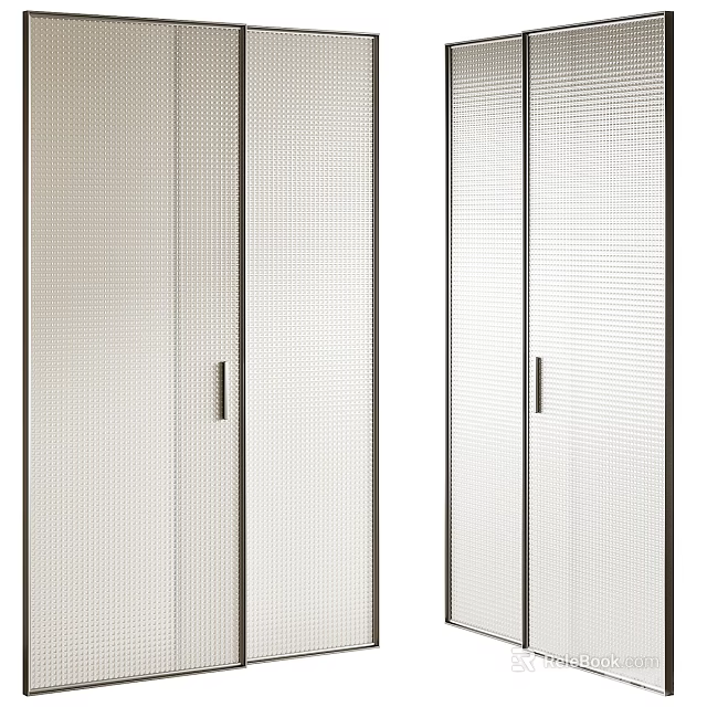 Modern Interior Sliding Doors With Mesh Glass Panels And Sleek Metal Handles 3d model 