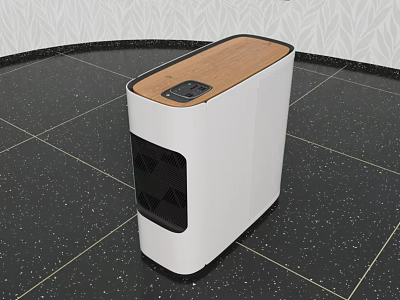 Modern Sleek Desktop Computer with White Case and Wooden Top Panel Design 3d model