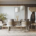Modern Dining Room Interior With Pendant Lights Artwork Plant And Chairs