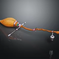 Magical Broomstick With Wooden Handle Brown Bristles Green Pink Accents And End Bell