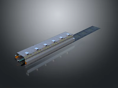 Long Industrial Structure 3D Model With White Roof Units And Reflective Base 3d model