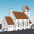 Ancient Architecture Featuring White Exterior Brown Roof Tower Clock And Arched Windows