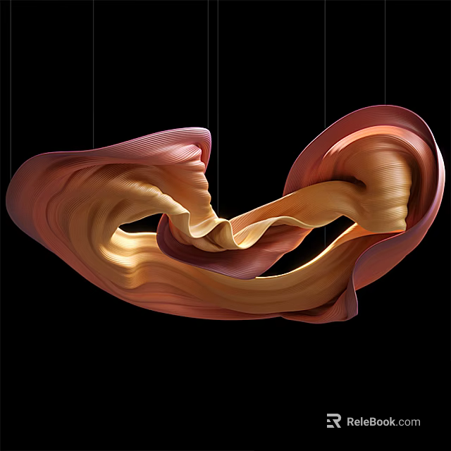 Modern Flowing Pendant Decor With Orange Pink Curved Shape And Hanging Design 3d model