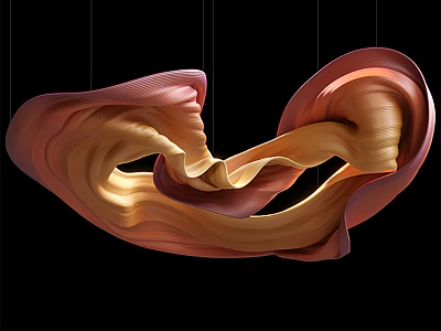 Modern Flowing Pendant Decor With Orange Pink Curved Shape And Hanging Design 3d model