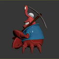 Red Crab Character Wearing Blue Coat Holding Pickaxe With Big Eyes Smiling