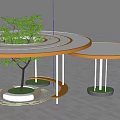 Modern Circular Pergola with Central Large Tree Lighting and People Seating 3d model