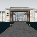 Grand Hotel Entrance With Symmetrical Marble Facade Wooden Roof And Glass Windows Design