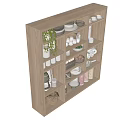 Stylish Dinnerware Set On Wooden Kitchen Shelf With Plates Cups Bowls And Glassware