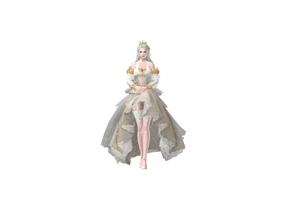Elegant Woman Wearing Royal Crown And Luxurious White Gown Standing Gracefully 3d model