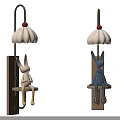 Decorative Wall Lamps With Rabbit Figurine White Lampshade Blue Beige Wooden Base Kids Room Decor