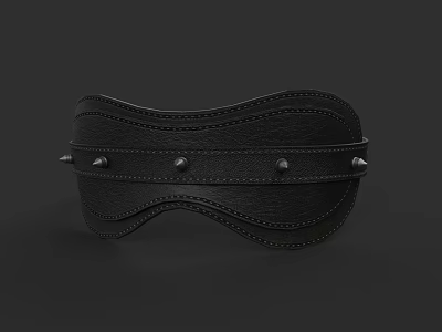 Stylish Black Leather Belt Featuring Wavy Design And Metal Rivets 3d model