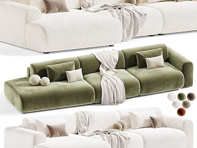 Modern Soft Upholstered Multi Seater Sofas With Throw Pillows For Cozy Living Room Home Decoration 3d model