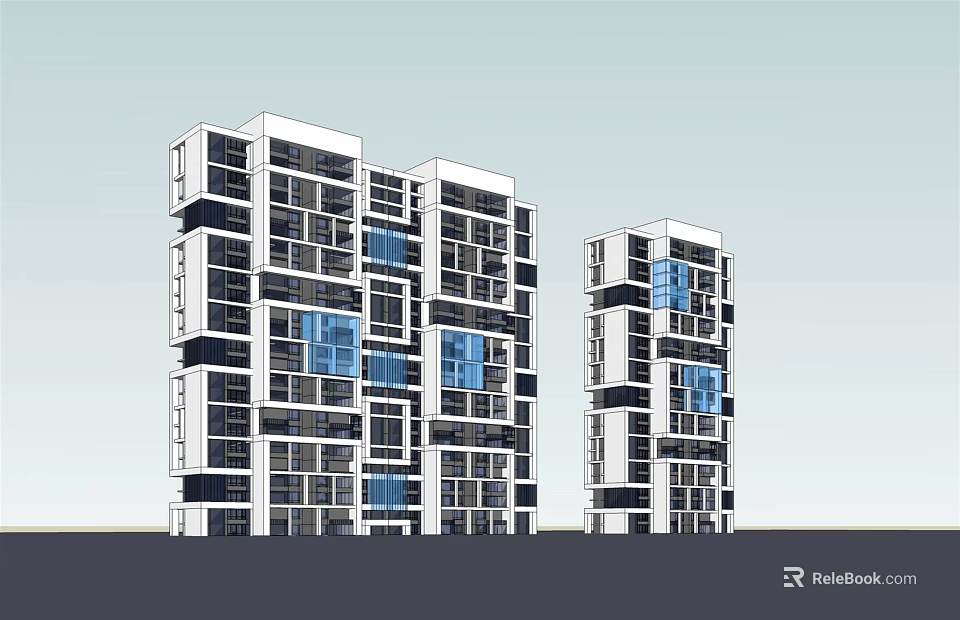 Modern High Rise Apartment Buildings Exterior Design With Glass Windows And Balconies 3d model 