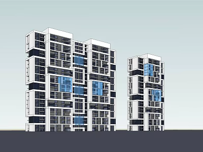 Modern High Rise Apartment Buildings Exterior Design With Glass Windows And Balconies 3d model