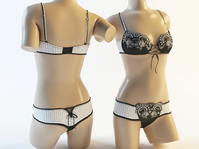 Mannequin Models Wearing Black And White Lace Lingerie Bra And Panty Set 3d model