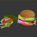 Delicious Cheeseburger With Bacon Lettuce Tomato And Golden French Fries In Red Packaging