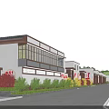Modern Multi Storey Office Building Exterior With LED Lighting Large Windows And Parking Area