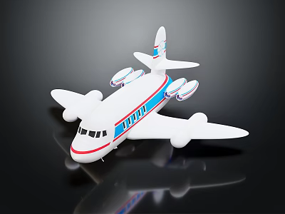 White Passenger Jet Toy Model With Blue Stripes Four Engines And Wings 3d model