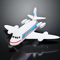 White Passenger Jet Toy Model With Blue Stripes Four Engines And Wings