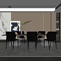 Elegant Modern Restaurant Interior With Dining Table Gray Chairs Artwork And Pendant Lights
