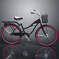Stylish Black Bicycle With Pink Rims White Seat And Handlebar Basket
