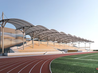 Modern Outdoor Stadium With Running Track Covered Canopy Stands And Green Field 3d model